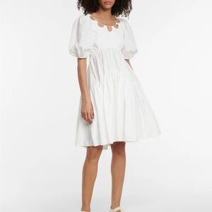 Cecilie Bahnsen White Mini Puff-Sleeve Tiered Dress